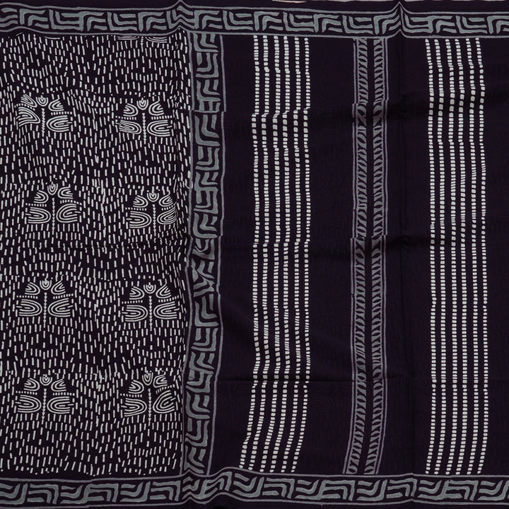 Hayagrivas Black Pure Cotton Saree with Jaipur Prints KBE1690K7-7