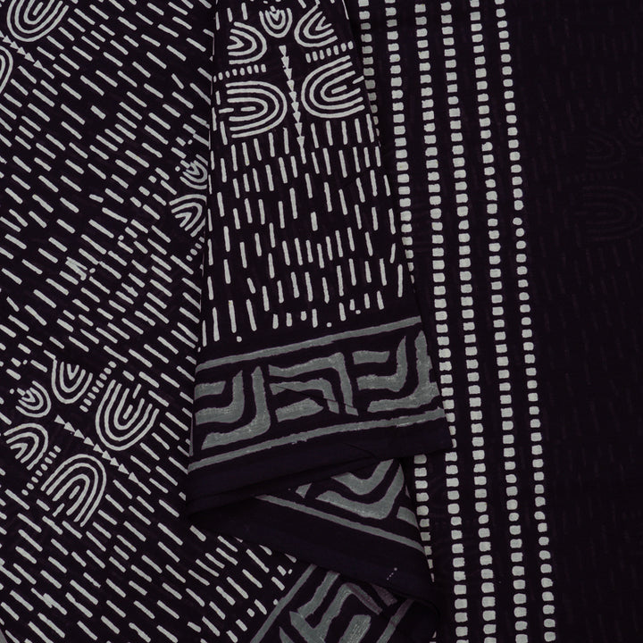 Hayagrivas Black Pure Cotton Saree with Jaipur Prints KBE1690K7-7