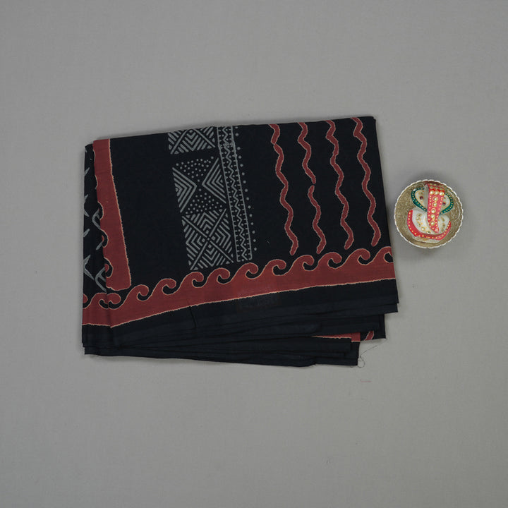 Hayagrivas Black Pure Cotton Saree with Jaipur Prints KBE1690K7-8