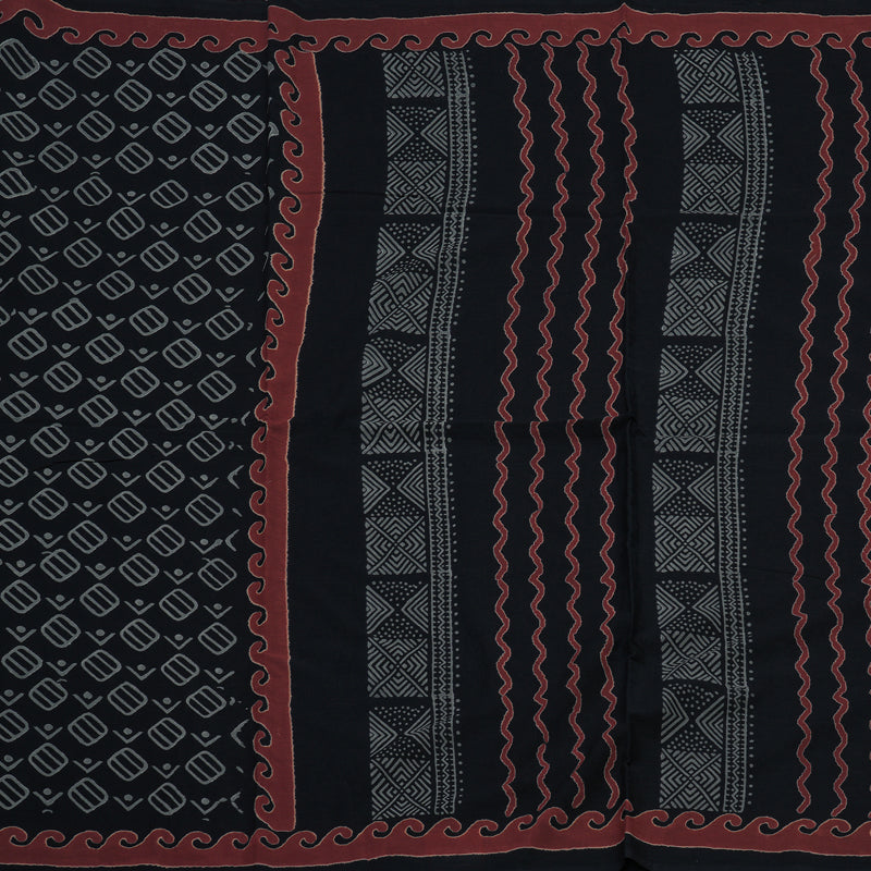 Hayagrivas Black Pure Cotton Saree with Jaipur Prints KBE1690K7-8