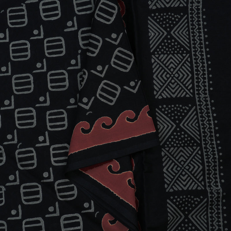 Hayagrivas Black Pure Cotton Saree with Jaipur Prints KBE1690K7-8