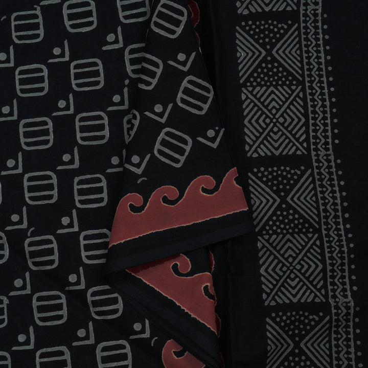 Hayagrivas Black Pure Cotton Saree with Jaipur Prints KBE1690K7-8