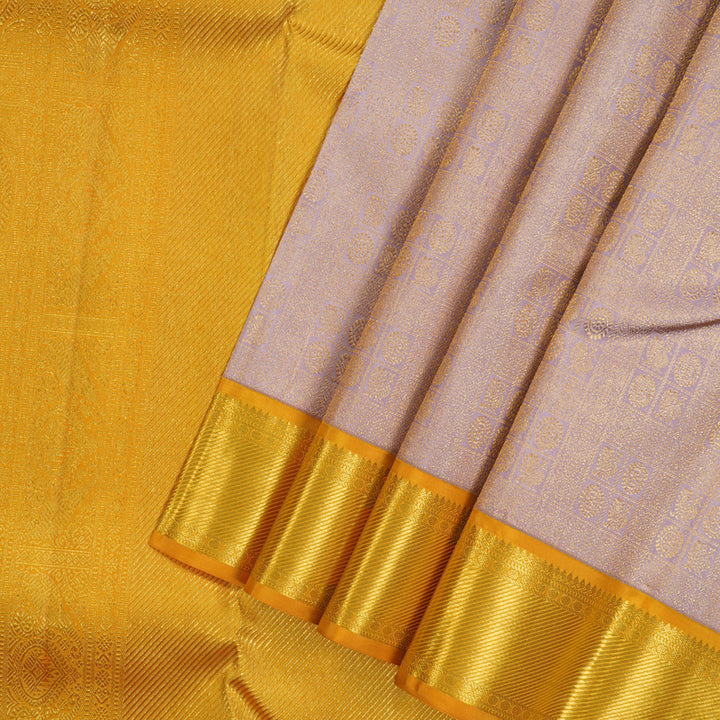 Hayagrivas Handloom Lilac Kanjivaram Silk Saree with Mango Yellow Border KBE1691K11-13