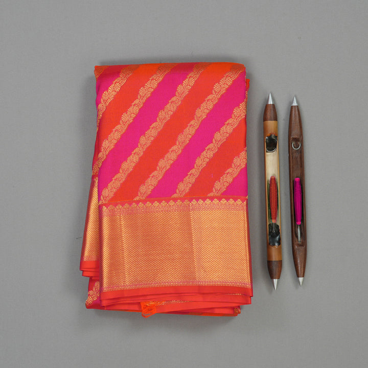 Hayagrivas Handloom Orange and Pink stripes Kanjivaram Silk Saree KBE1872L14-20