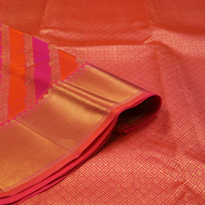 Hayagrivas Handloom Orange and Pink stripes Kanjivaram Silk Saree KBE1872L14-20