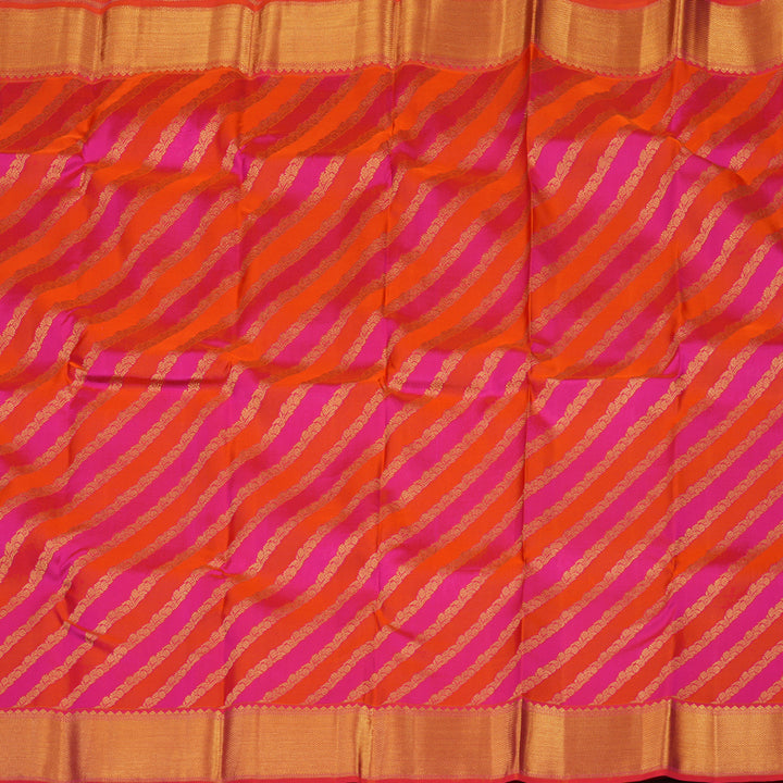 Hayagrivas Handloom Orange and Pink stripes Kanjivaram Silk Saree KBE1872L14-20