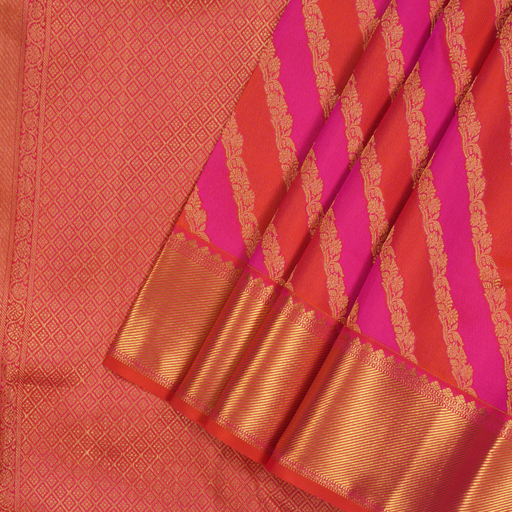 Hayagrivas Handloom Orange and Pink stripes Kanjivaram Silk Saree KBE1872L14-20