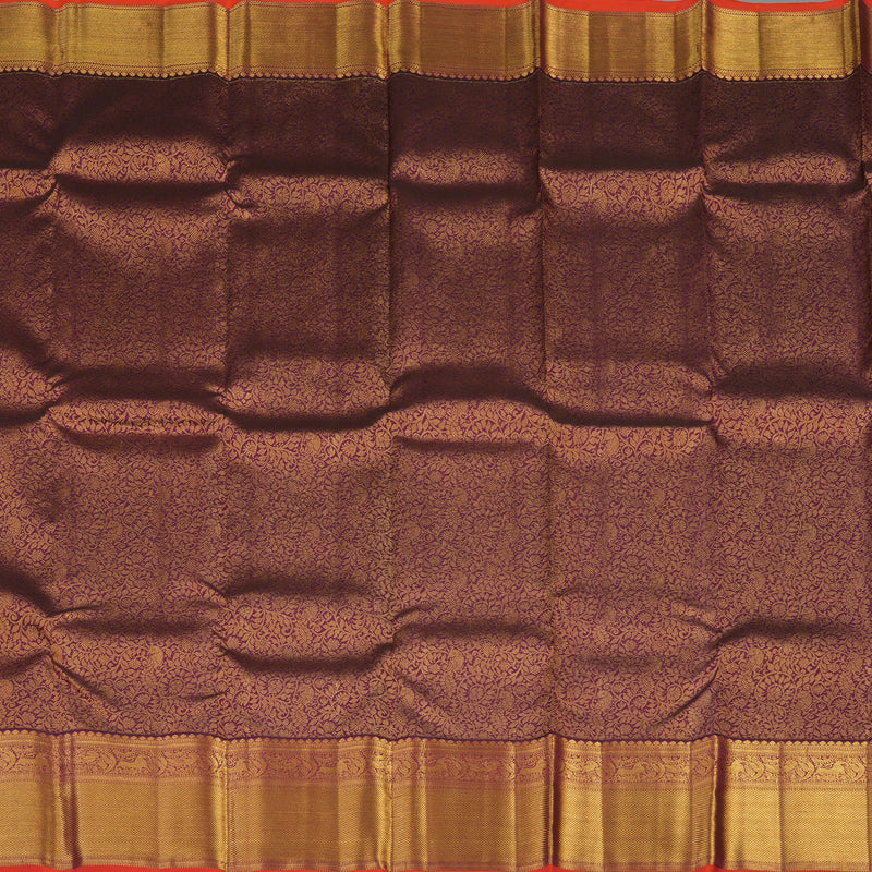 Hayagrivas Handloom Plum Purple Kanjivaram Silk Saree with Orangish Pink Selvedge KBE1691K11-3