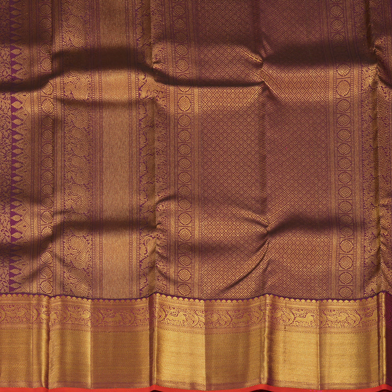 Hayagrivas Handloom Plum Purple Kanjivaram Silk Saree with Orangish Pink Selvedge KBE1691K11-3