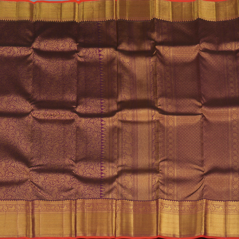 Hayagrivas Handloom Plum Purple Kanjivaram Silk Saree with Orangish Pink Selvedge KBE1691K11-3