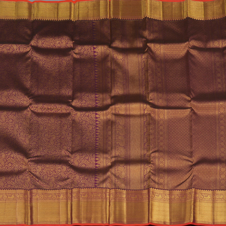 Hayagrivas Handloom Plum Purple Kanjivaram Silk Saree with Orangish Pink Selvedge KBE1691K11-3