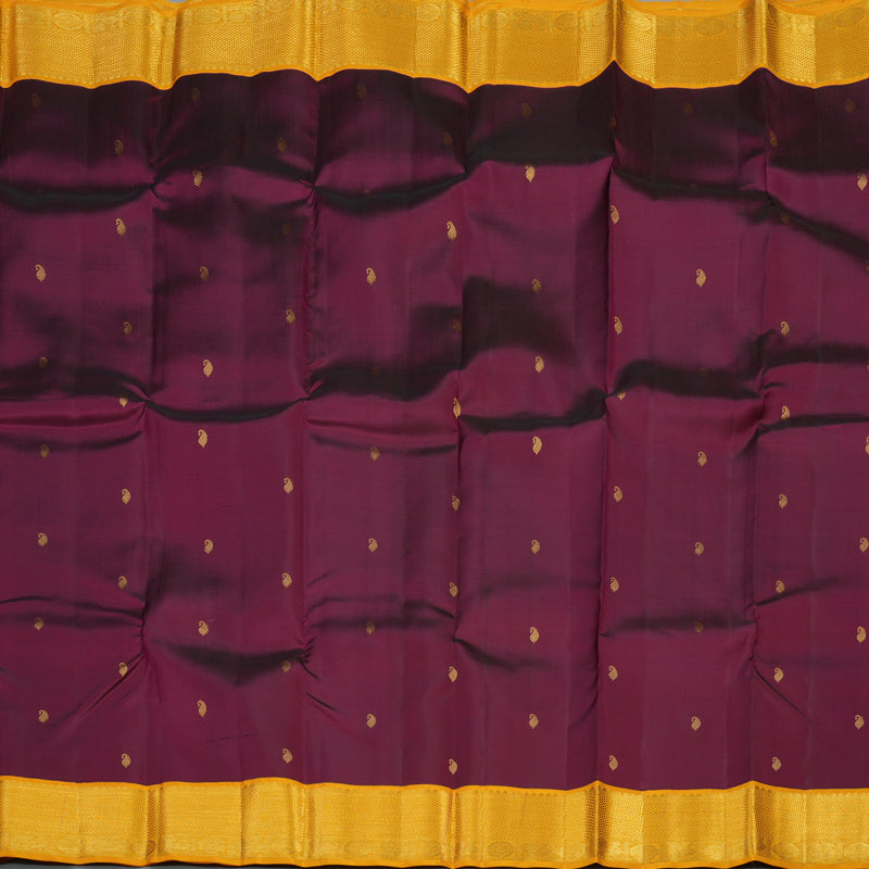 Hayagrivas Handloom Wine Magenta Kanjivaram Silk Saree with Mango Yellow Border KBE1691K12-1