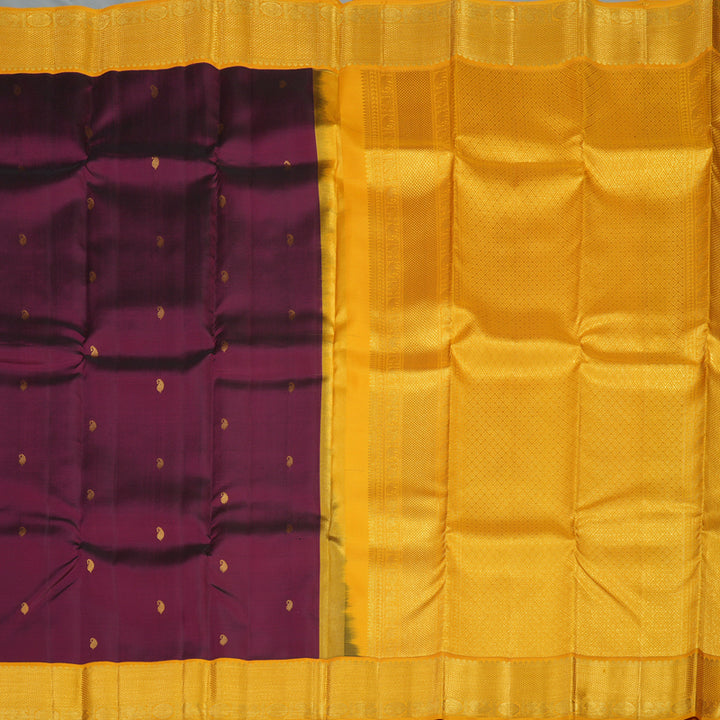 Hayagrivas Handloom Wine Magenta Kanjivaram Silk Saree with Mango Yellow Border KBE1691K12-1