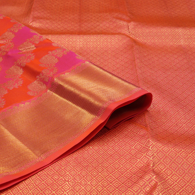 Hayagrivas Handloom Pink & Orange Kanjivaram Silk Saree with Orangish-Pink Border KBE1036I13-13