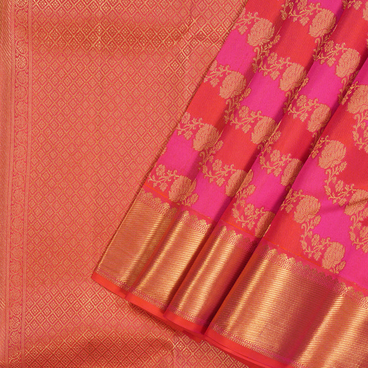 Hayagrivas Handloom Pink & Orange Kanjivaram Silk Saree with Orangish-Pink Border KBE1036I13-13