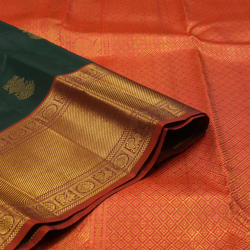 Hayagrivas Handloom Karum Pachai Kanjivaram Silk Saree with Rust Orange border KBE1691K3-4