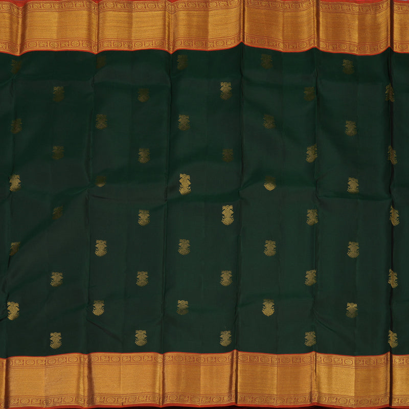 Hayagrivas Handloom Karum Pachai Kanjivaram Silk Saree with Rust Orange border KBE1691K3-4