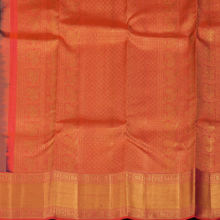 Hayagrivas Handloom Karum Pachai Kanjivaram Silk Saree with Rust Orange border KBE1691K3-4