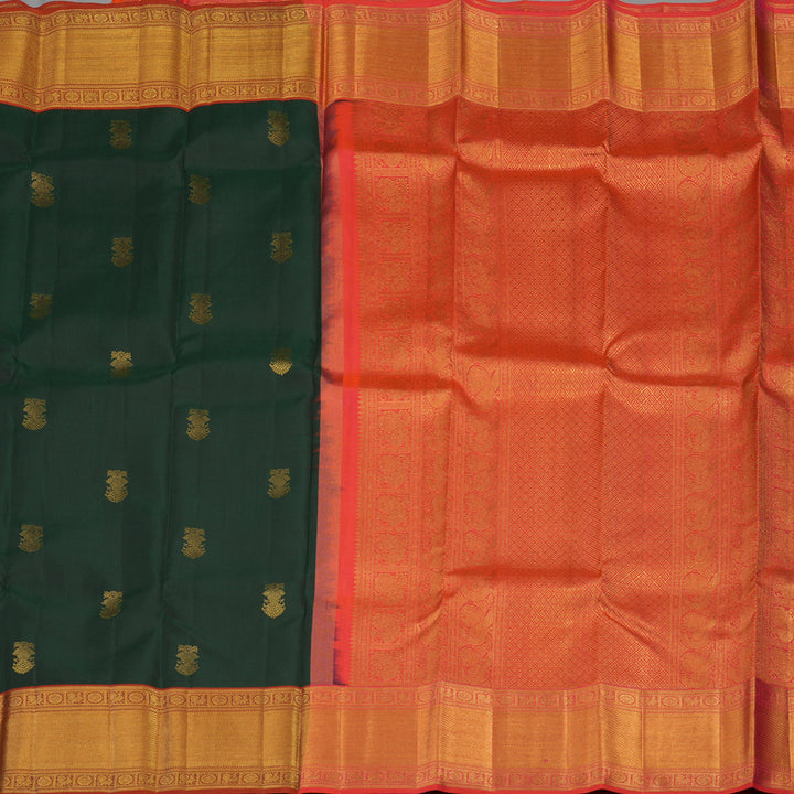 Hayagrivas Handloom Karum Pachai Kanjivaram Silk Saree with Rust Orange border KBE1691K3-4