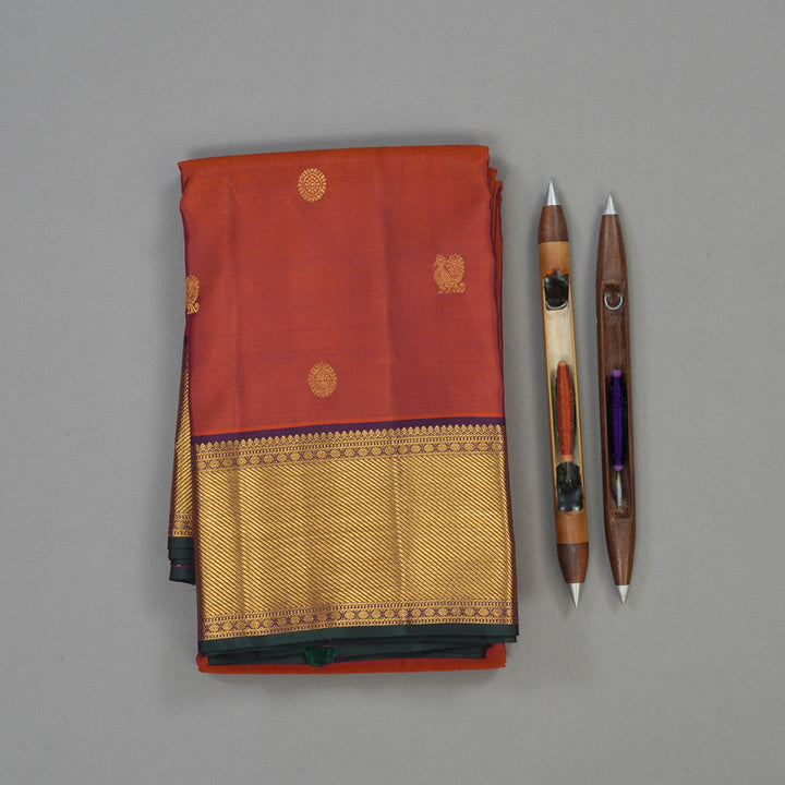 Hayagrivas Handloom Rust Orange Kanjivaram Silk Saree with Violet border KBE1691K4-1