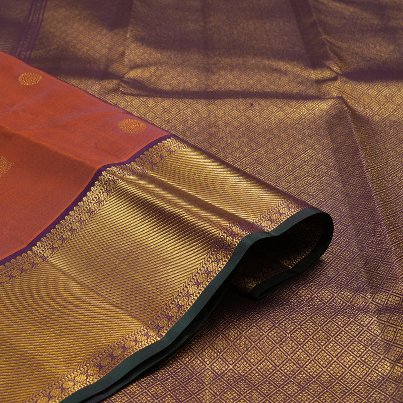 Hayagrivas Handloom Rust Orange Kanjivaram Silk Saree with Violet border KBE1691K4-1