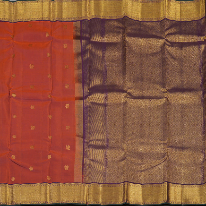 Hayagrivas Handloom Rust Orange Kanjivaram Silk Saree with Violet border KBE1691K4-1