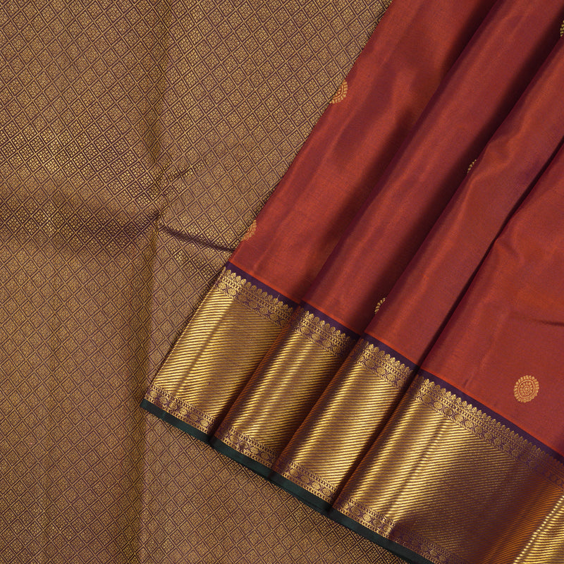 Hayagrivas Handloom Rust Orange Kanjivaram Silk Saree with Violet border KBE1691K4-1