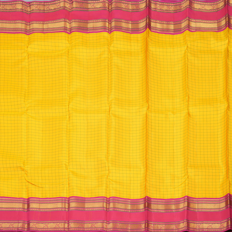 Hayagrivas Handloom Yellow Kanjivaram Silk Saree with Deep Pink border KBE1691K6-1