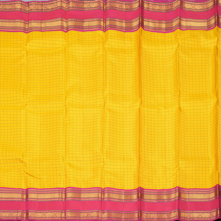 Hayagrivas Handloom Yellow Kanjivaram Silk Saree with Deep Pink border KBE1691K6-1