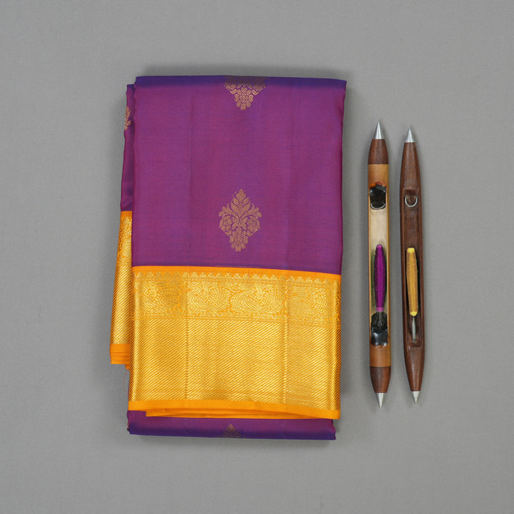Hayagrivas Handloom Purple Kanjivaram Silk Saree with Mango Orange border KBE1691K7-2