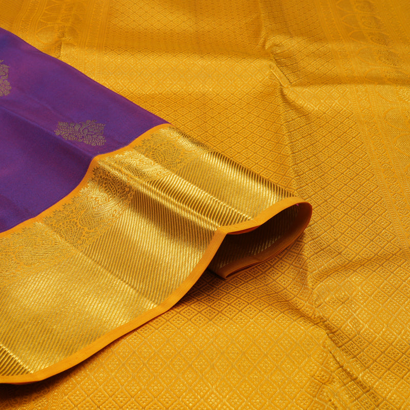 Hayagrivas Handloom Purple Kanjivaram Silk Saree with Mango Orange border KBE1691K7-2