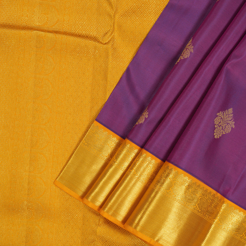 Hayagrivas Handloom Purple Kanjivaram Silk Saree with Mango Orange border KBE1691K7-2