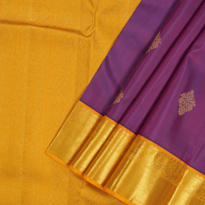 Hayagrivas Handloom Purple Kanjivaram Silk Saree with Mango Orange border KBE1691K7-2