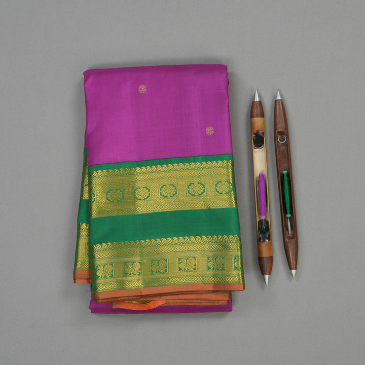 Hayagrivas Handloom Purple Kanjivaram Silk Saree with Dark Green border KBE1692K1-1