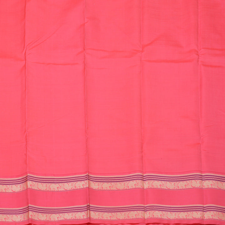 Hayagrivas Handloom Half White Kanjivaram Silk Saree with Bright Pink border KBE1693K10-2