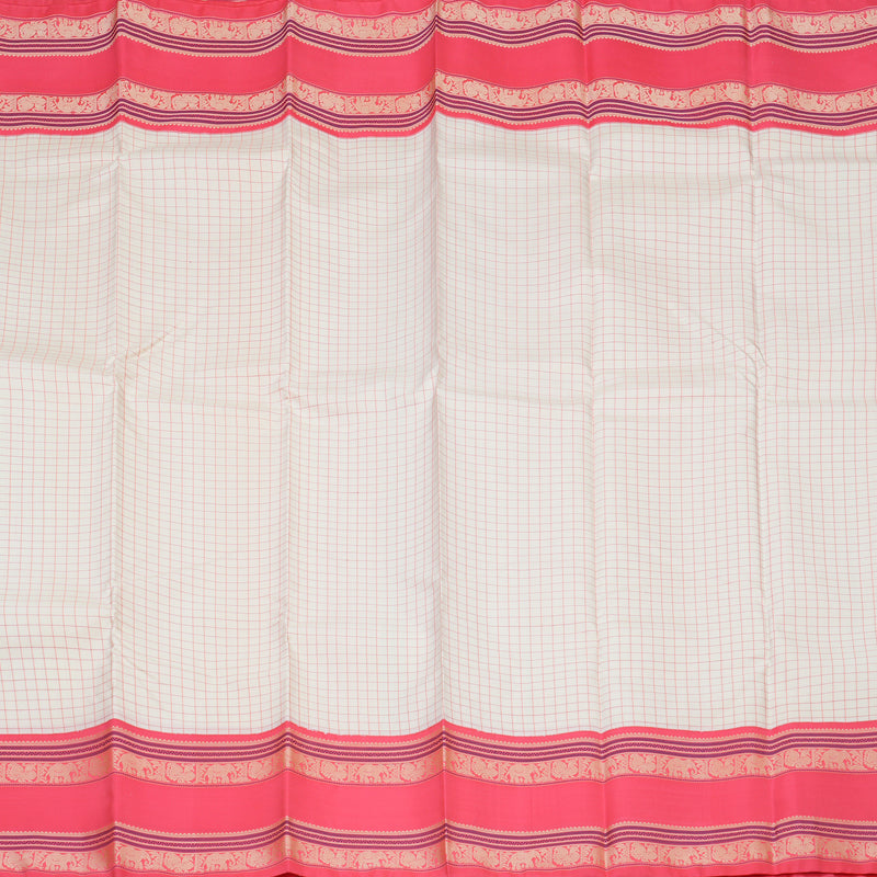 Hayagrivas Handloom Half White Kanjivaram Silk Saree with Bright Pink border KBE1693K10-2