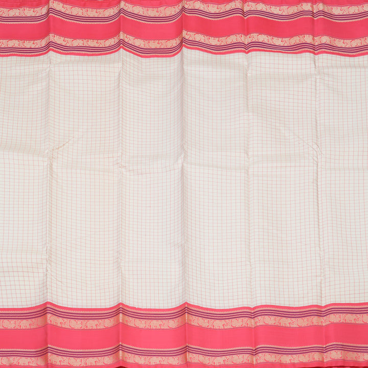 Hayagrivas Handloom Half White Kanjivaram Silk Saree with Bright Pink border KBE1693K10-2