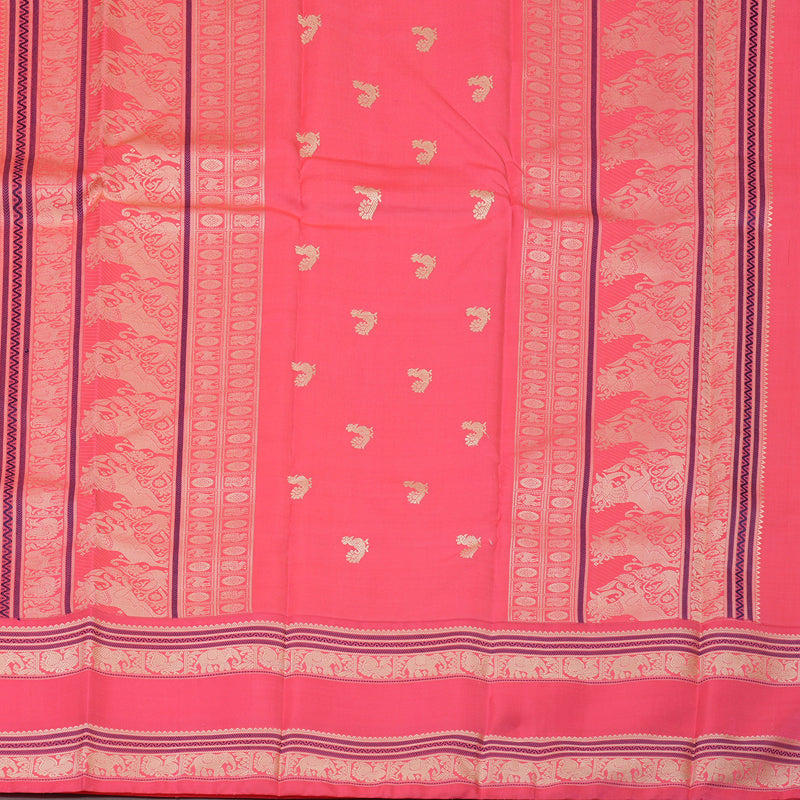 Hayagrivas Handloom Half White Kanjivaram Silk Saree with Bright Pink border KBE1693K10-2