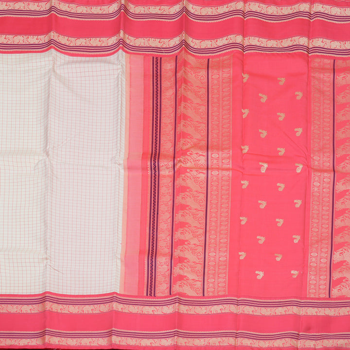 Hayagrivas Handloom Half White Kanjivaram Silk Saree with Bright Pink border KBE1693K10-2