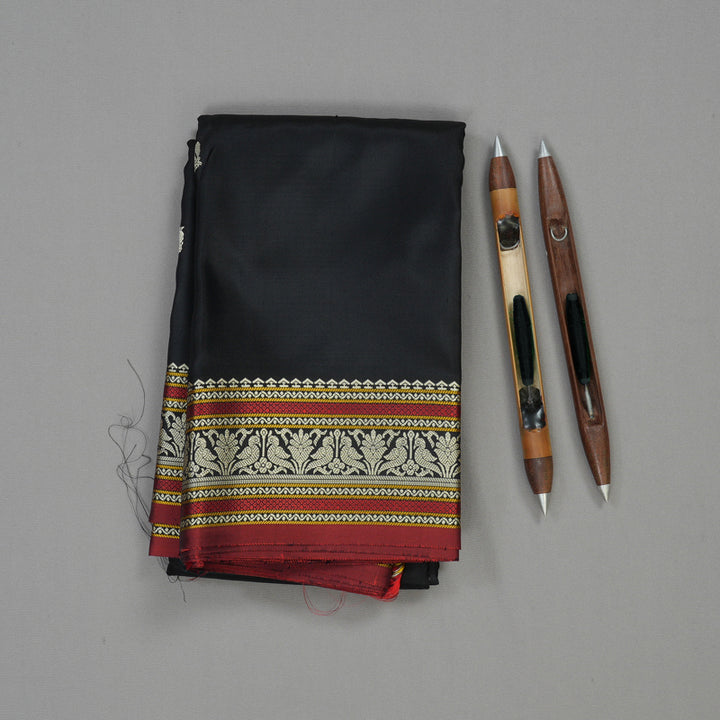 Hayagrivas Handloom Black Kanjivaram Silk Saree with Wine Maroon Selvedge KBE1693K2-1