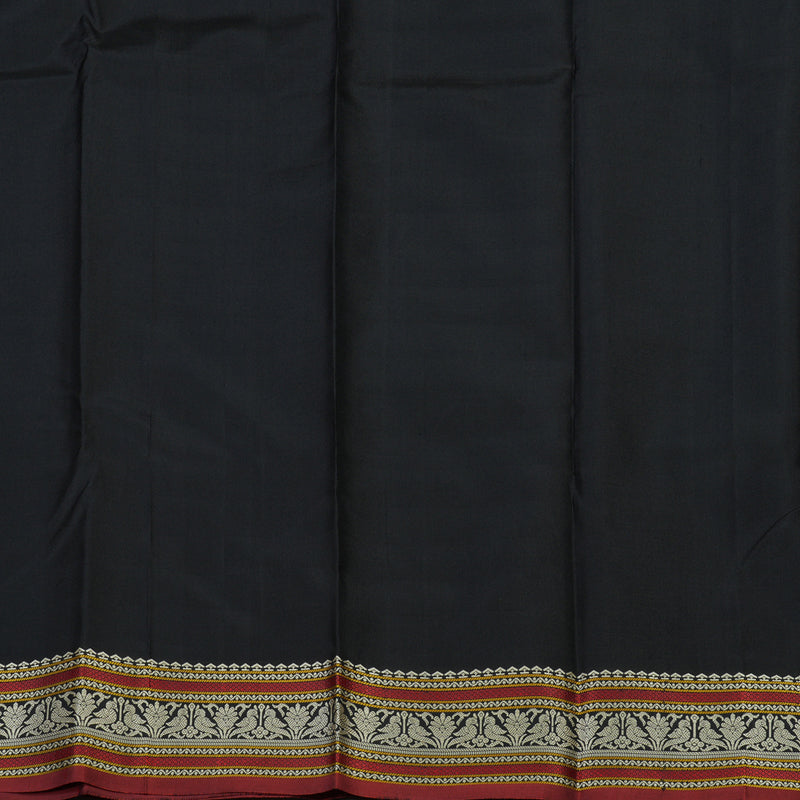 Hayagrivas Handloom Black Kanjivaram Silk Saree with Wine Maroon Selvedge KBE1693K2-1