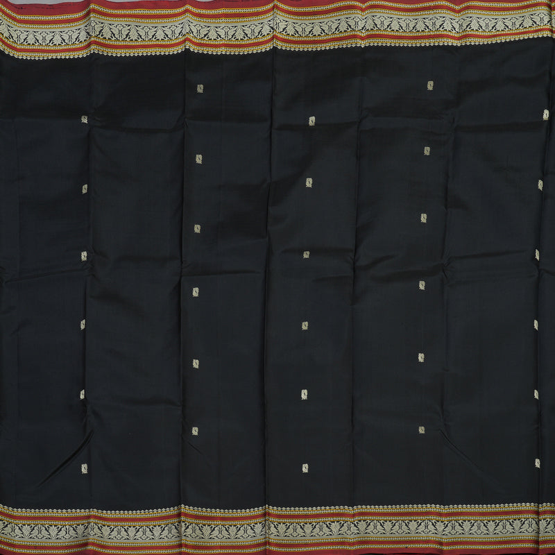 Hayagrivas Handloom Black Kanjivaram Silk Saree with Wine Maroon Selvedge KBE1693K2-1