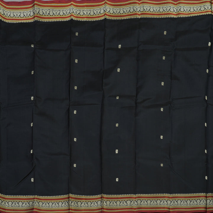 Hayagrivas Handloom Black Kanjivaram Silk Saree with Wine Maroon Selvedge KBE1693K2-1