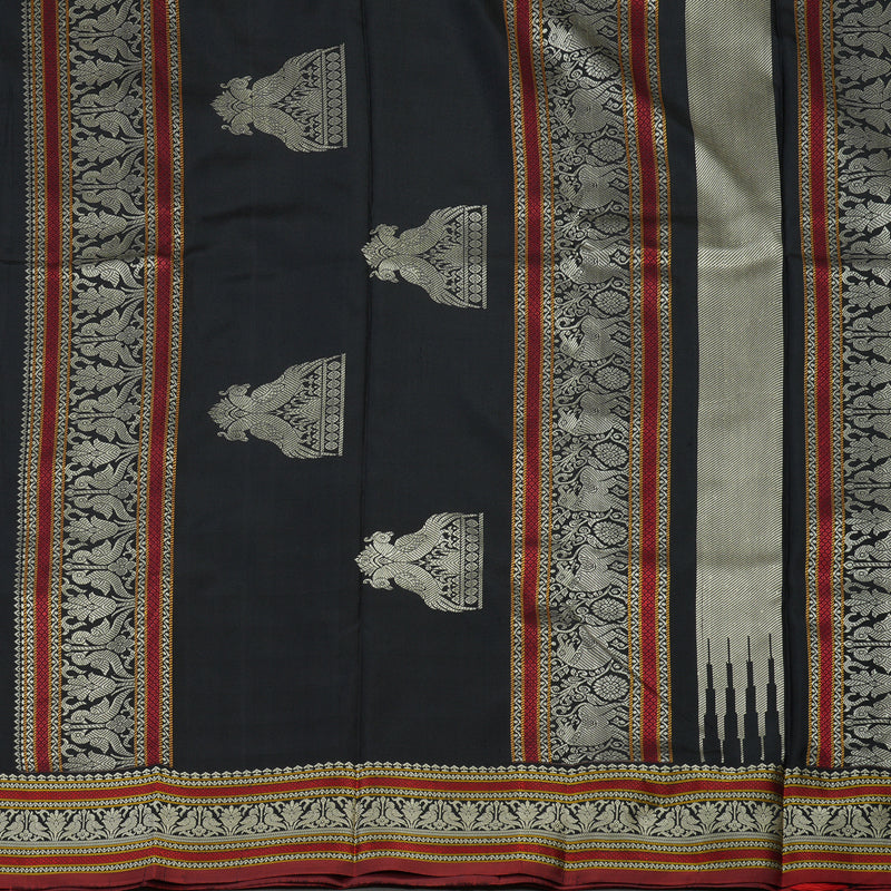 Hayagrivas Handloom Black Kanjivaram Silk Saree with Wine Maroon Selvedge KBE1693K2-1