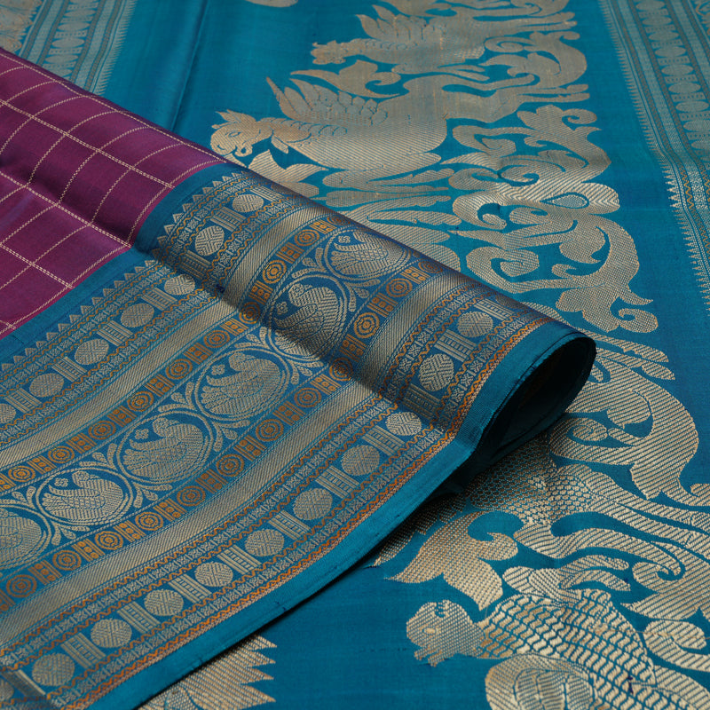 Hayagrivas Handloom Purple Kanjivaram Silk Saree with Mayilkazhuthu Border KBE1693K4-2