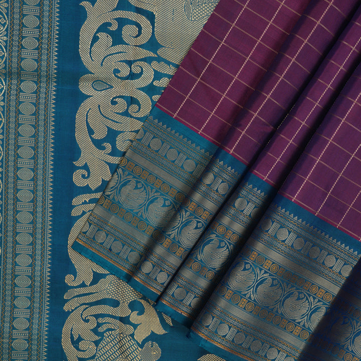 Hayagrivas Handloom Purple Kanjivaram Silk Saree with Mayilkazhuthu Border KBE1693K4-2