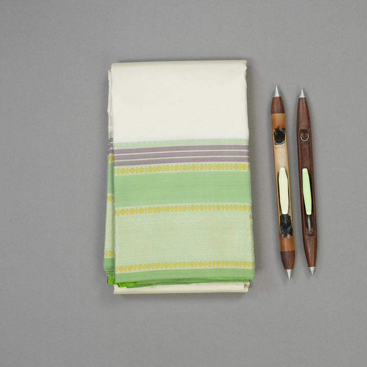 Hayagrivas Handloom Half white Kanjivaram Silk Saree with Pista Green border KBE1693K6-2
