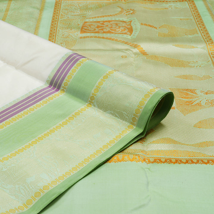 Hayagrivas Handloom Half white Kanjivaram Silk Saree with Pista Green border KBE1693K6-2