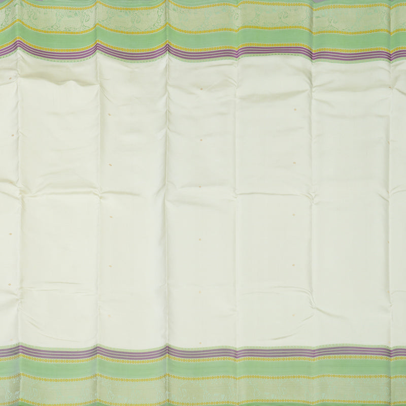 Hayagrivas Handloom Half white Kanjivaram Silk Saree with Pista Green border KBE1693K6-2