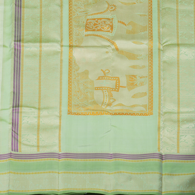 Hayagrivas Handloom Half white Kanjivaram Silk Saree with Pista Green border KBE1693K6-2